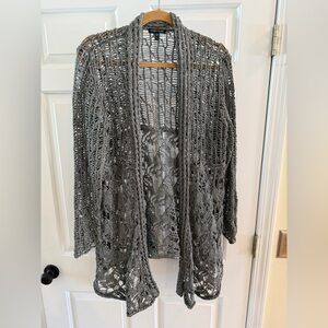 Eileen Fisher Shimmery Charcoal Metallic Open-Knit Cardigan